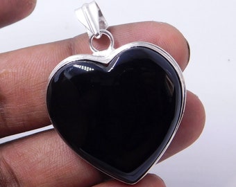 Heart Black Onyx Silver Pendant 14 Gm