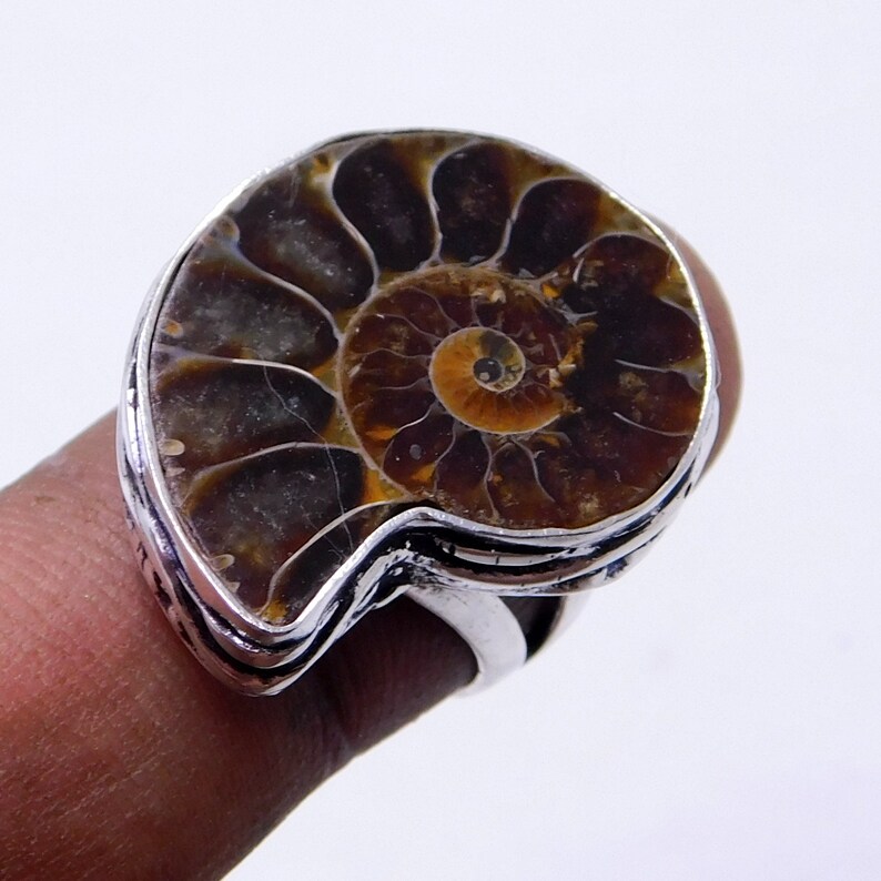 Natural Ammonite Max 40% OFF Fossil Sterling Cheap bargain Statement Silver Ring