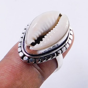 Money Cowrie Sea shell ring,handmade ring, gift ring, Natural Sea shell ring, boho ring,women&#39;s ring,statement ring
