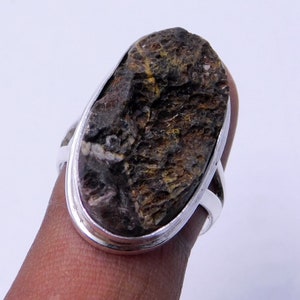 Anel de prata esterlina coral fóssil cru, anel de formato oval fóssil coral natural, presentes de dia dos namorados para ela, cartão de dia dos namorados