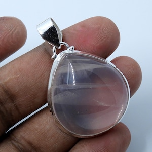 Handmade Rose Quartz 925 Sterling Silver Pendant - Teardrop Gemstone