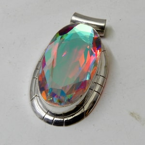 Rainbow Mystic Topaz Sterling Silver Pendant: Statement Jewelry