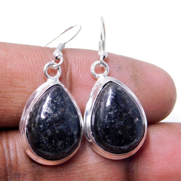 Very Rare Sterling Silver Nuumite Nuummite Earrings From Greenland Stone