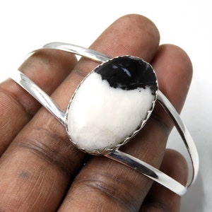 White Buffalo Turquoise Sterling Silver Bangle: Adjustable Cuff Bracelet