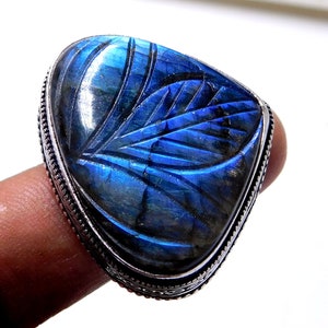 Carved Labradorite Sterling Silver Ring - US Size 9