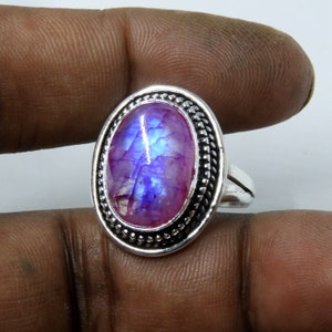 Pink Rainbow Moonstone Ring Handmade Ring Pink Moonstone Ring 925 Sterling Silver Pink Color Stone Sale Gift For Her Wedding Ring