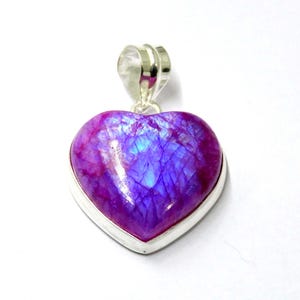 Herz Rosa Regenbogen Mondstein Anhänger, Natürlicher Mondstein Sterling Silber Anhänger, Rosa Mondstein Schmuck, Hochzeitsgeschenk Anhänger, Weihnachtsgeschenk