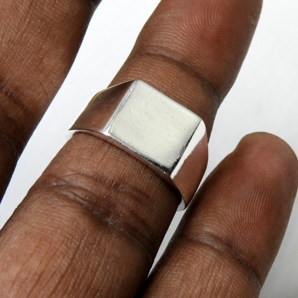Pure Silver Signet Ring , Mens Sterling Silver square signet ring ,Silver Handmade rings , unisex band ring , Plain mens jewellery Ring
