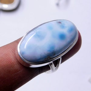 Raw Caribbean larimar 925 Sterling Silver Jewellery Ring US Size 9