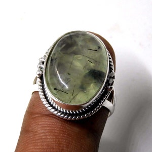 Natural Prehnite Ring, Sterling silver statement ring, Handmade Jewelry, Ethical gemstone, Healing stone, birthday gift, Anniversary gift