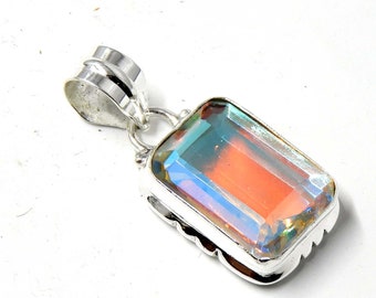 Ciondolo con topazio mistico arcobaleno: collana di cristalli in argento sterling