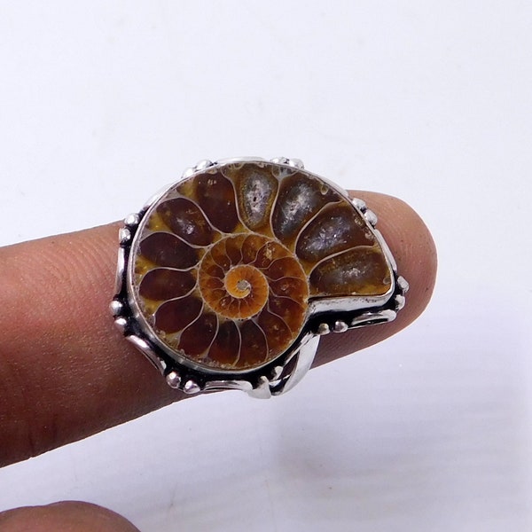 Natural Ammonite Fossil  Silver Ring