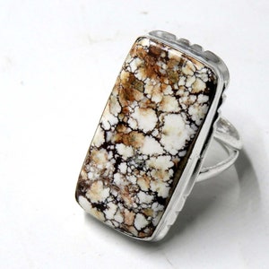 Wild Horse Magnesite Sterling Silver Ring, 925 Silver Ring, Gift for Her, Women&#39;s Handmade Ring, Stone Size 28x16 mm