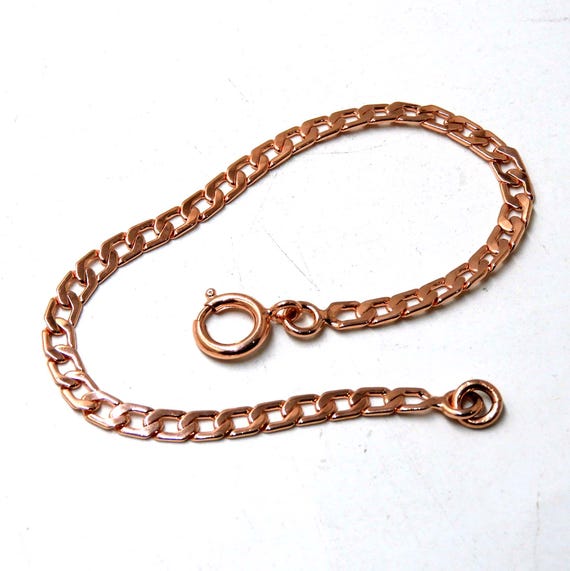 Pure Copper Curb Chain Bracelet: Cuban Link, Round Lock