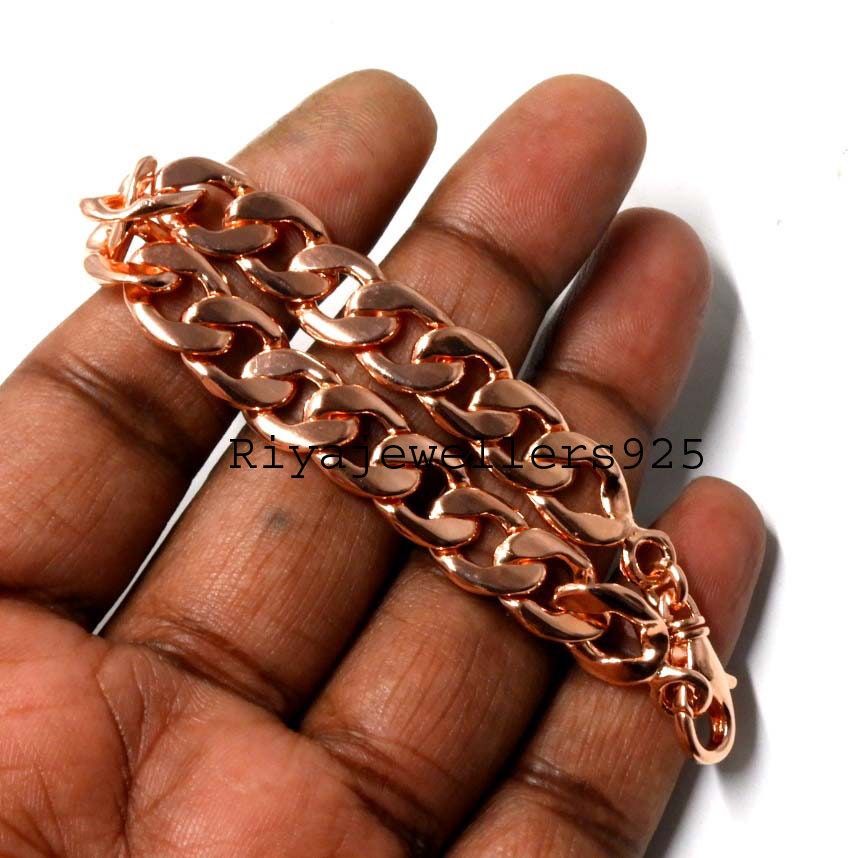 Bracciale O Cavigliera In Rame Puro 999 – Catena A Maglie Massicce, Fatto A Mano In India