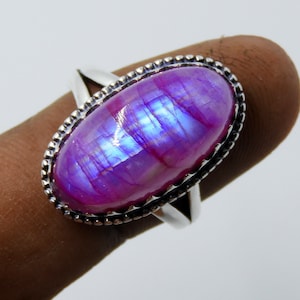 Moonstone Ring Rainbow Moonstone Silver Ring Pink moonstone Sterling Silver Ring Natural Moonstone Handmade jewelry Free Shipping Ring