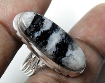 White Buffalo Turquoise Sterling Silver Ring,30x13 mm Buffalo Turquoise Jewelry Ring