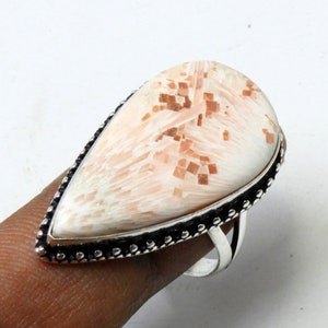 Scolecite Silver Ring, Scolecite Ring, Sterling Silver, Natural Scolecite Gemstone Ring, Bohemein Ring, Handmade Jewelry, Christmas Gifts