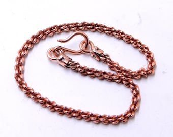 Bracelet chaîne corde en cuivre pur fait main - Maillon solide 3 mm