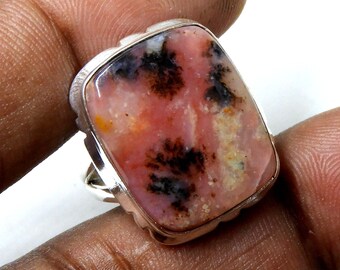 Natural Pink Opal 925 Sterling Silver Ring,