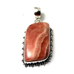 Natural Rhodochrosite 925 Sterling Silver Pendant, Gemstone Pendant,Top Quality Rhodochrosite Pendant, Rare Size Rhodchrosite