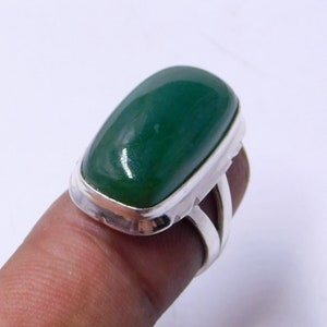 Green Nephrite Jade Ring: Handmade Sterling Silver Solitaire