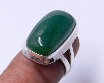 Groene Jade Ring Sterling zilver, handgemaakte sierlijke sieraden, authentieke zilveren sieraden, nefriet Jade Solitaire Ring, gepersonaliseerd cadeau