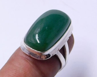 Green Nephrite Jade Ring: Handmade Sterling Silver Solitaire