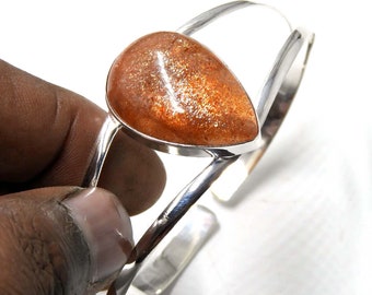 Natural Sunstone Bangle: Sterling Silver Gemstone Jewelry