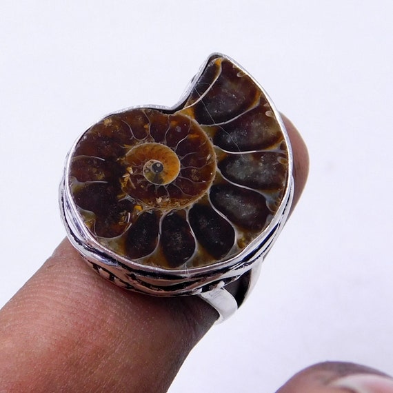 Natural Ammonite Fossil Sterling Silver Statement Ring