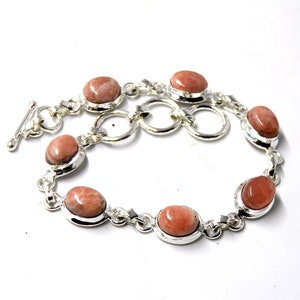 Natürlicher Rhodochrosit 925 Sterlingsilber-Armband: Handgemachter Edelstein-Schmuck