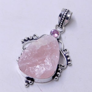 Raw Rose Quartz Silver Pendant Top Quality Pink Quartz Pendant For Her Gift For Mother Pendant For Christmas Gift Rose Quartz