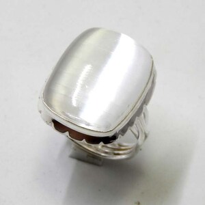 Selenite Silver Ring, 925 Sterling Silver Ring, Natural Gemstone Ring, Statement Silver Ring, Handmade Jewelry, Boho Ring, Gift For Her