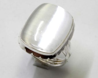 Selenite 925 Sterling Silver Ring: Handmade Boho Jewelry