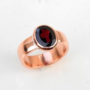 Natural Garnet Copper Band Ring, January Birthstone, Faceted Gemstone