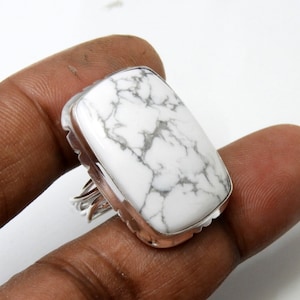 White Howlite Ring , Gemstone Ring , Statement Ring , 925 Sterling Silver Ring , Engagement Ring , Ring For Grand Mother , Promise Ring