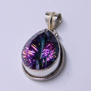 Mystic Topaz Teardrop Pendant: Rainbow Gemstone, Sterling Silver