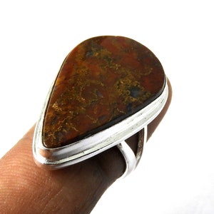 Red Moss Agate 925 Sterling Silver Ring - Scenic Gemstone