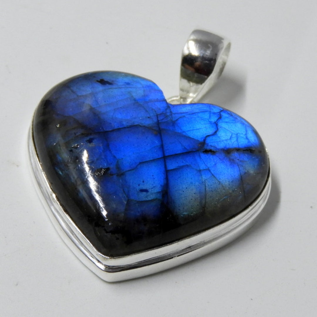 Pendentif Cœur En Pierre De Labradorite - Collier 41-45cm - Lithothérapie - Neuf