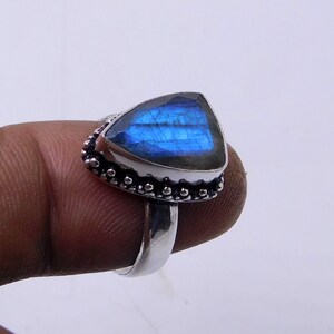 Faceted Labradorite Sterling Silver Ring: Handmade Jewelry