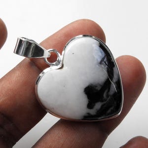 Navajo White Buffalo Turquoise Heart Pendant, Sterling Silver Pendant, White & Black Stone Pendant, Natural Turquoise Jewelry, Gift for Her