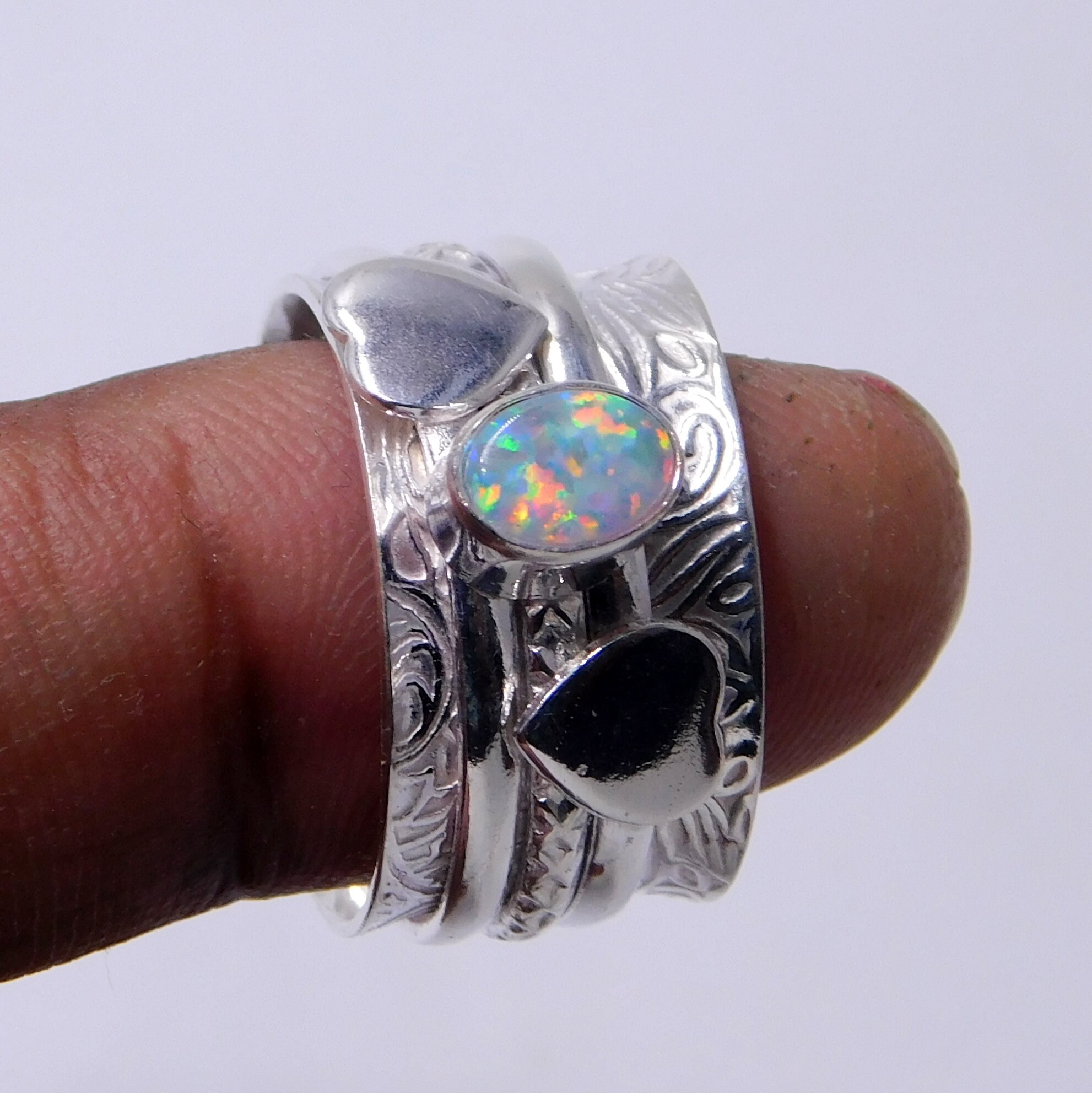 Fire Opal Spinner Ring Sterling Silver Jewellery Etsy