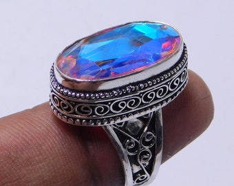 Rainbow Mystic Topaz Ring: Oval Sterling Silver Statement Ring