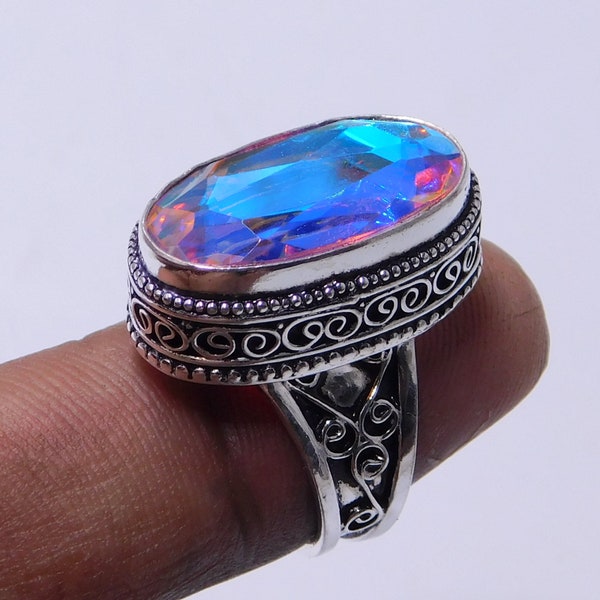 Rainbow Mystic Topaz Mercury Mist Gemstone Ring ,Mystic Topaz statement ring, 15 x20 mm Oval Shape top quality stone Ring