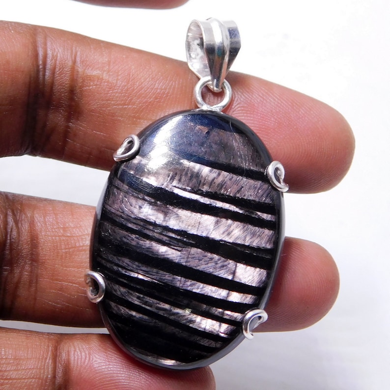 Natural Hypersthene Sterling Silver Pendant