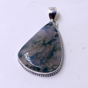 Natural Moss Agate Pendant, 925 Sterling Silver Pendant, Green Moss Agate, Green Agate Pendant, Nature Inspired Pendant, Christmas Gift.