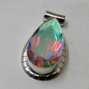 Teardrop Rainbow Mystic Topaz Pendant: Sterling Silver Statement Jewelry