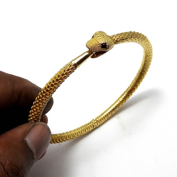 Brass Snake Bangle Bracelet with American Diamond Eyes