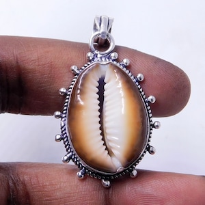 Cowrie Shell Pendant: Sterling Silver Black Cowry Necklace