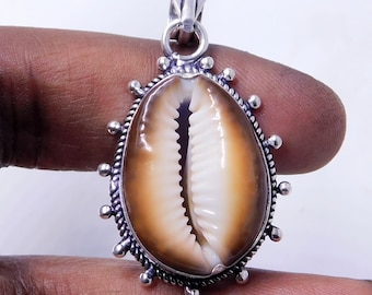 Cowrie Shell Pendant: Sterling Silver Black Cowry Necklace